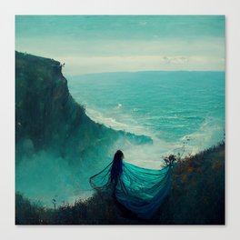 Woman on ocean cliff Canvas Print