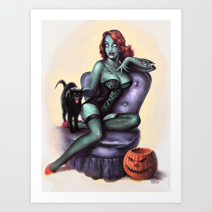 Halloween Zombie Girl Pin Up Art Print