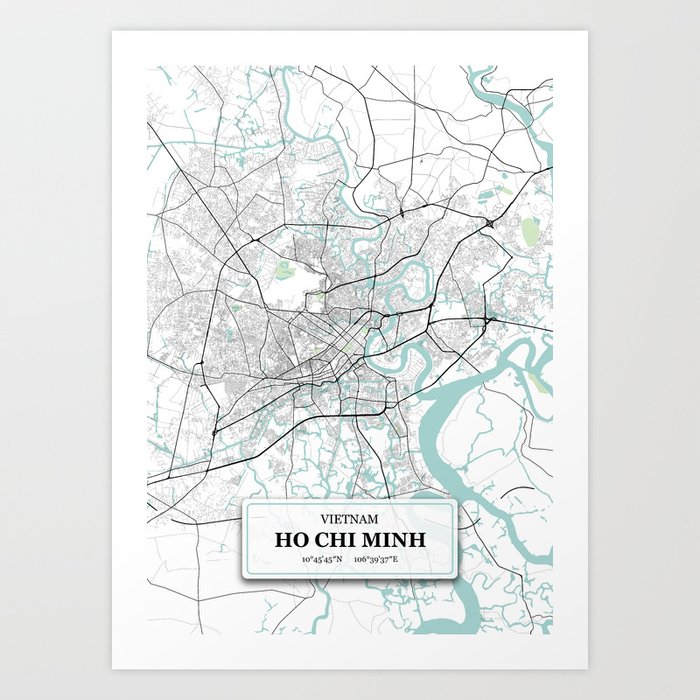 Ho Chi Minh, Vietnam City Map with GPS Coordinates Art Print