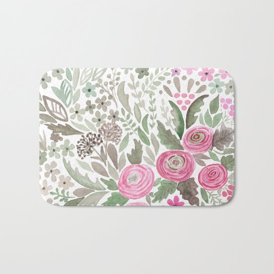 Watercolor . Pink summer . Bath Mat