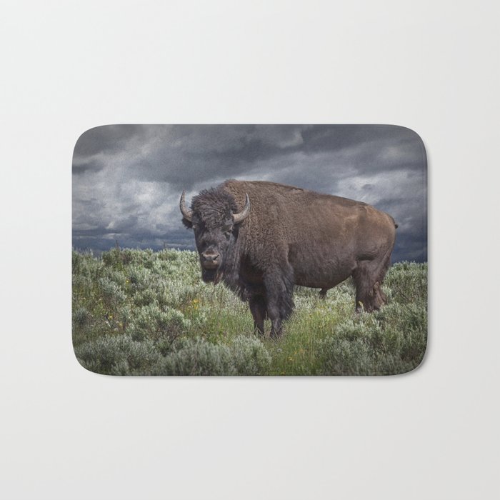 American Buffalo Bison in Yellowstone National Park Bath Mat