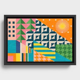 Geometric Cityscape Framed Canvas