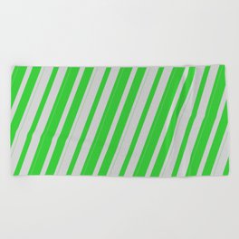 [ Thumbnail: Lime Green & Light Grey Colored Lines Pattern Beach Towel ]