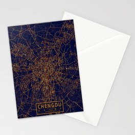 Chengdu, Sichuan, China Map  - City At Night Stationery Card