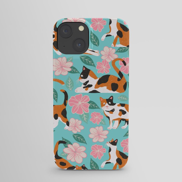 Cats & Blooms - Turquoise Pink Palette iPhone Case