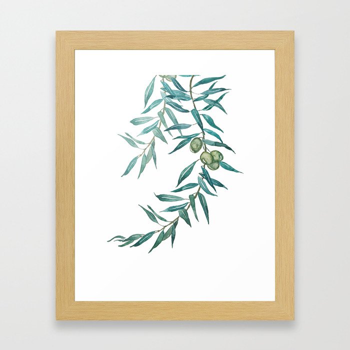 green olive leaf watercolor Framed Art Print