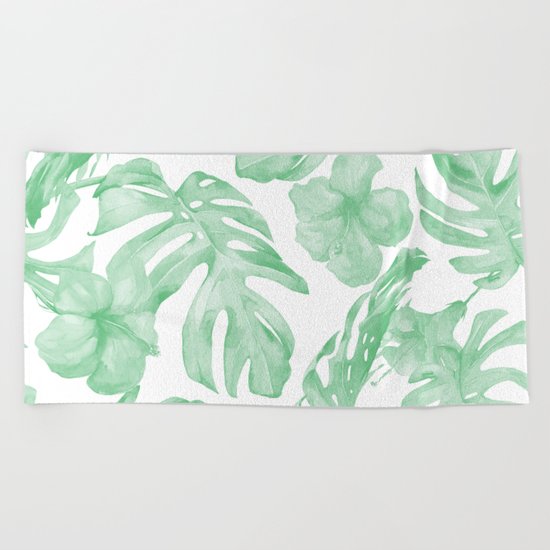 Tropical Island Republic Green and White Beach Towel
