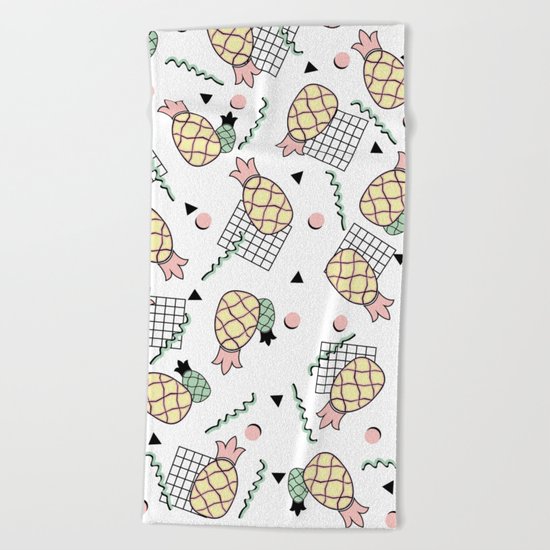 Funky Pineapple Fruit Retro Memphis Disco Pop Design Beach Towel