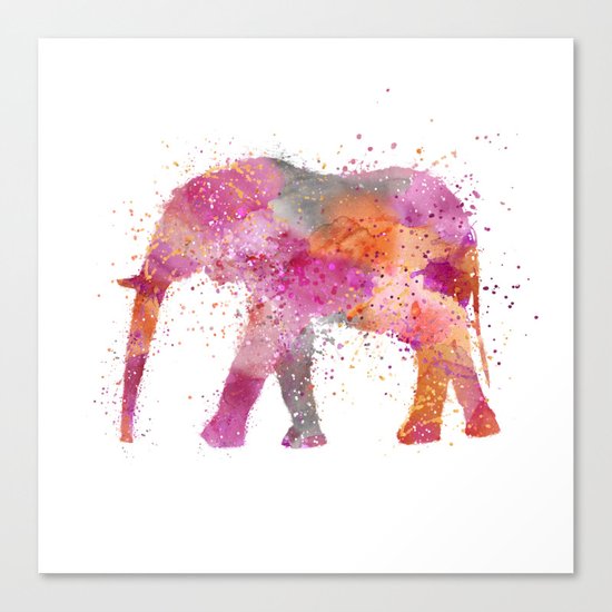 Artsy watercolor Elephant bright orange pink colors Canvas Print