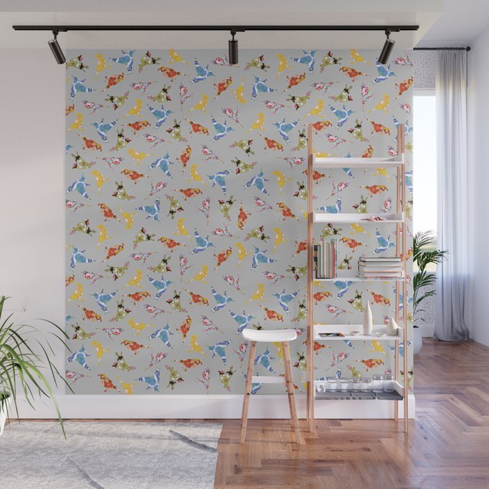 Birds Vintage Wallpaper Grey Wall Mural By Notsniw Society6