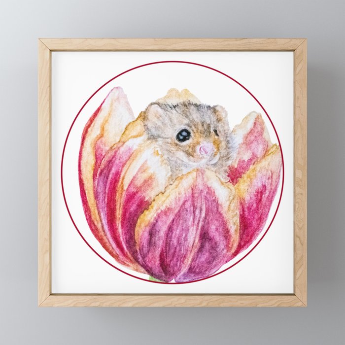 Mouse in Tulip Framed Mini Art Print