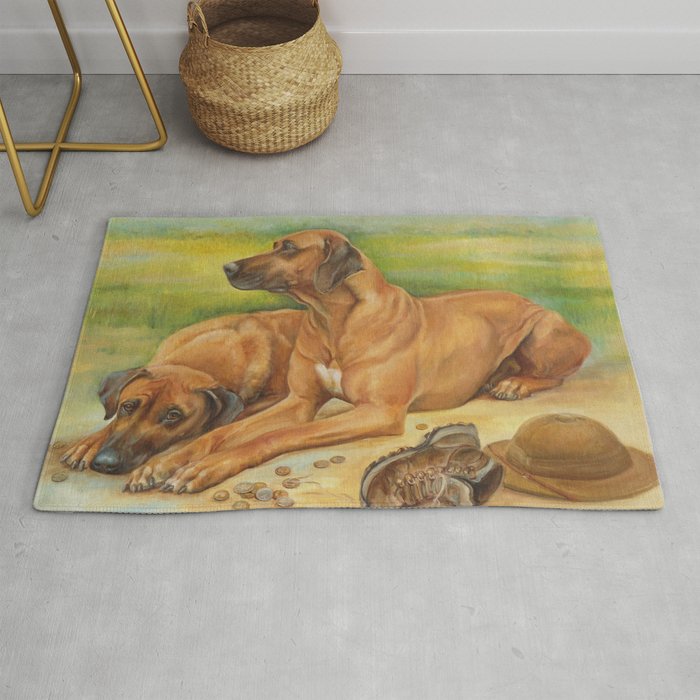 Rhodesian Ridgeback Dog portrait in scenic landscape Painting Rug