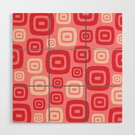 Retro Mid Century Modern Abstract Pattern 436 Red Pink and Beige Wood Wall Art