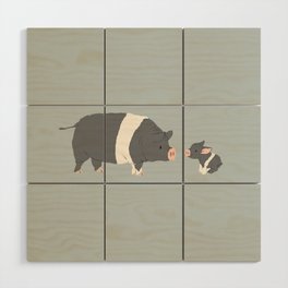 Cute Grey Pig Wood Wall Art