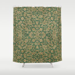 Antique Gold and Green Brocade Pattern Shower Curtain