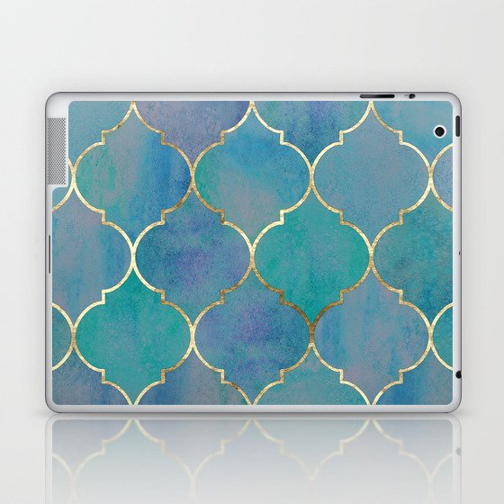 Teal Purple Gold Quatrefoil Moroccan Pattern Laptop & iPad Skin