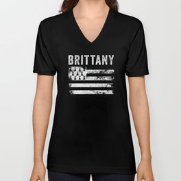Brittany Flag Distressed - Breton Flag V Neck T Shirt