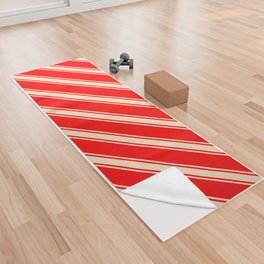 [ Thumbnail: Red & Bisque Colored Lined Pattern Yoga Towel ]
