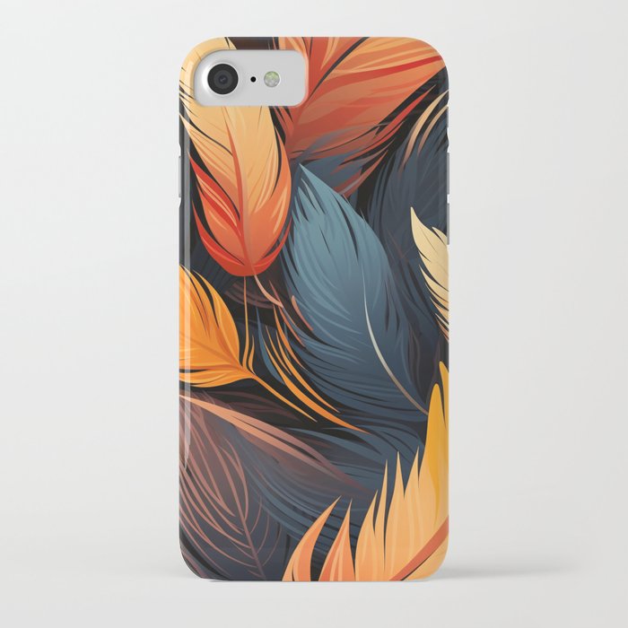 Orange blue feathers iPhone Case