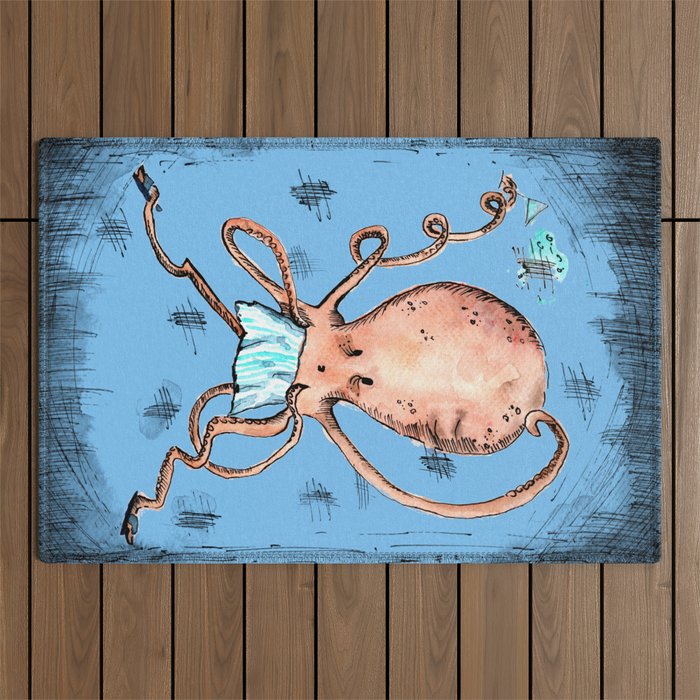 Quirky Octopus Blue Outdoor Rug