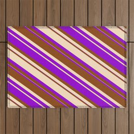 [ Thumbnail: Dark Violet, Brown & Bisque Colored Striped Pattern Outdoor Rug ]