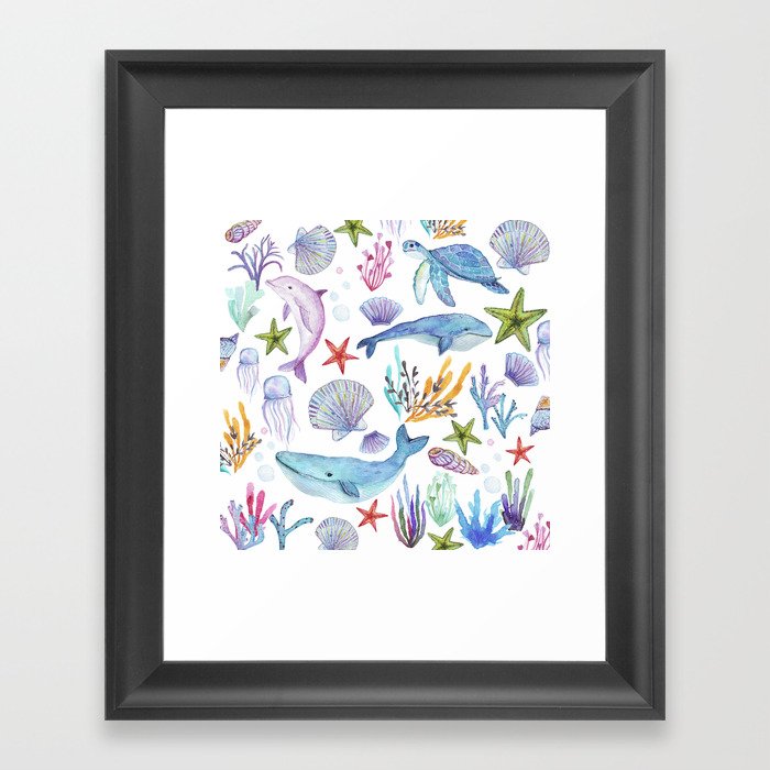 under the sea watercolor Framed Art Print