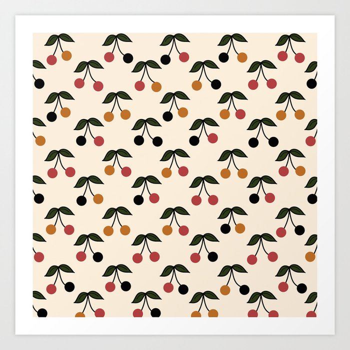 Vintage Cherry Pattern Retro Collection 2 Art Print