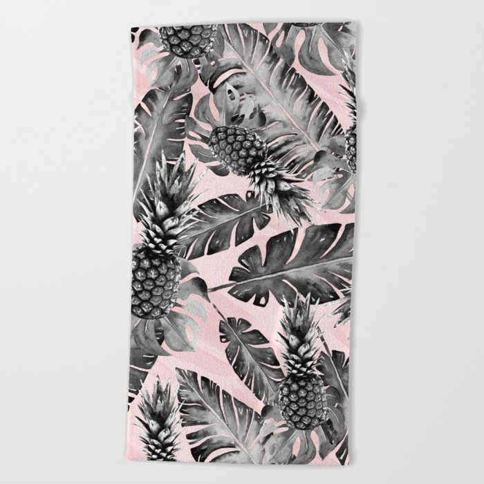 Leaves and pineapples pattern Beach Towel