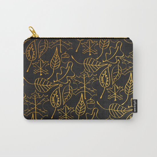 AUTUMN 1 - gold leaves on chalkboard background Carry-All Pouch