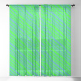 [ Thumbnail: Lime & Light Sea Green Colored Lined Pattern Sheer Curtain ]