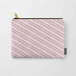 [ Thumbnail: Beige and Dark Orchid Colored Striped Pattern Carry-All Pouch ]