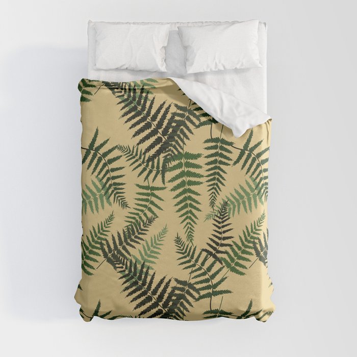 Fern Leaf Pattern on Tan Background Duvet Cover