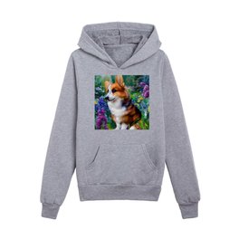 Corgi in the Garden Kids Pullover Hoodies