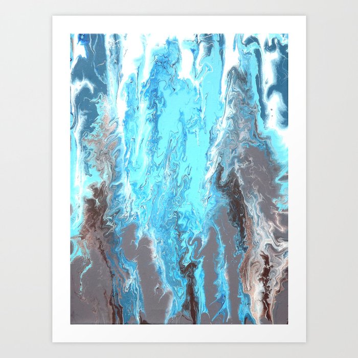 Fluid Acrylic Blue Abstract Painting When It Rains Art Print By