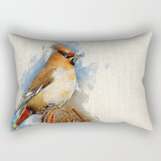 Watercolor Bird - Bohemian waxwing(Bombycilla garrulus) Rectangular Pillow