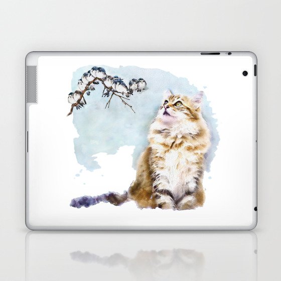 Cute Cat on the Lurk Watercolor Painting Laptop & iPad Skin