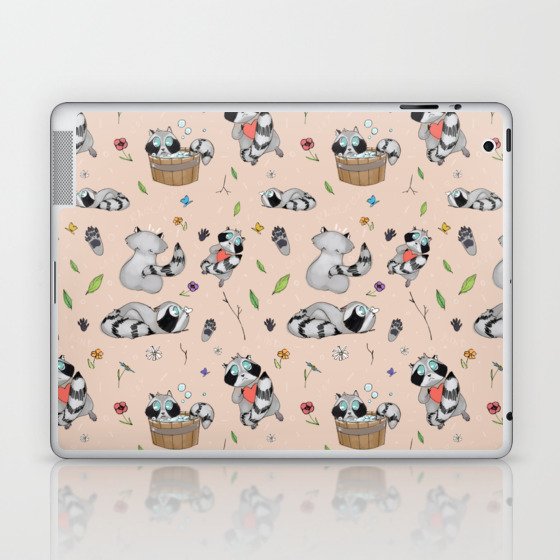 Sweet Raccoon Pattern Laptop & iPad Skin