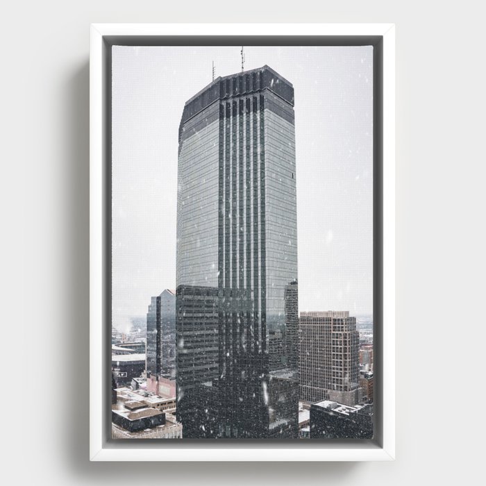 Snowy Skyscraper | Minneapolis Winter Photography Framed Canvas