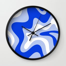 Retro Liquid Swirl Abstract Pattern Square in Royal Blue, Light Blue, and White Wall Clock