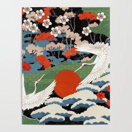 Bestseller! Magical Herons at Sunrise | Japanese Vintage Woodblock Print Poster