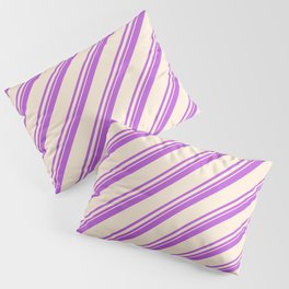 [ Thumbnail: Orchid and Beige Colored Lined Pattern Pillow Sham ]