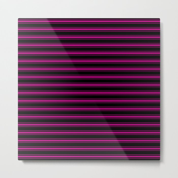 Large Black and Neon Pink Mattress Ticking Bed Stripes Metal Print