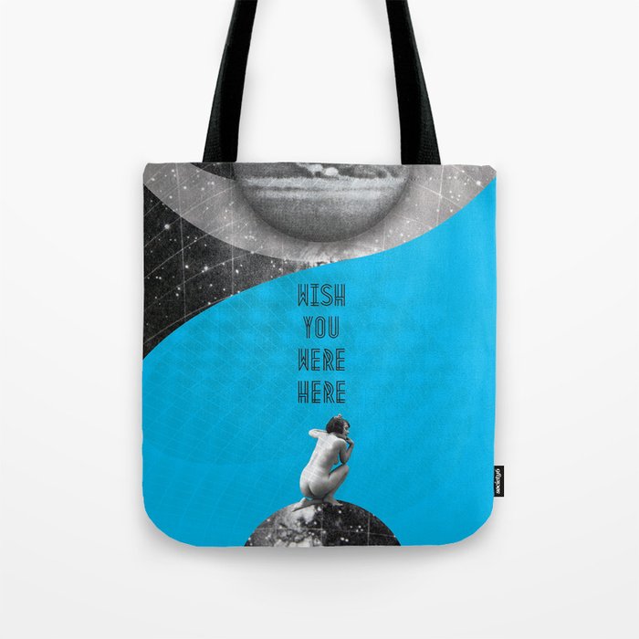 Love Quote Retro Vintage Nude Woman Space Planet Wish You Were Here Rock Music Song Lyrics Tote Bag