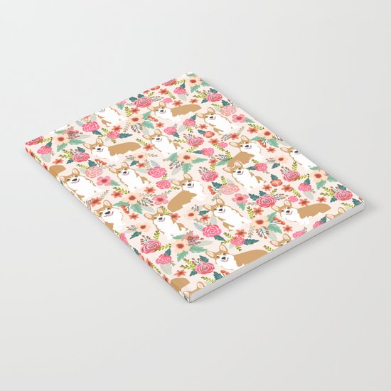 Corgi floral spring bloom flowers nature garden dog dog breeds corgis cute corgi puppies love Notebook