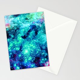 Colorful Teal Galaxy Sparkle Stars Stationery Card