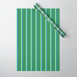 [ Thumbnail: Light Green, Blue & Sea Green Colored Lines Pattern Wrapping Paper ]