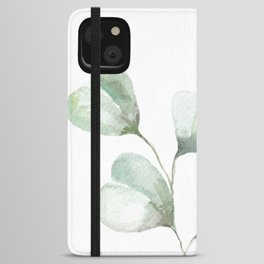 Watercolor eucalyptus tropical leaf. llustration isolated on a white background. Hand painted evergreen tropic plant. Botanical illustration. For logo, design, print or background iPhone Wallet Case