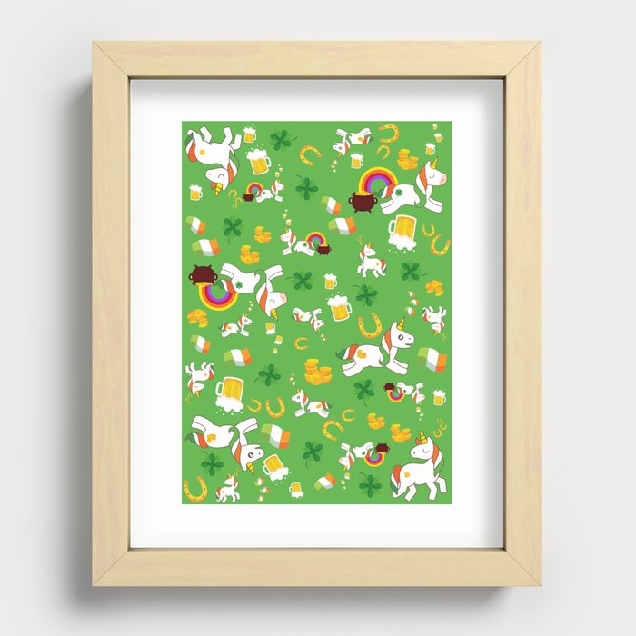 St. Patrick's Day Unicorn Pattern Recessed Framed Print