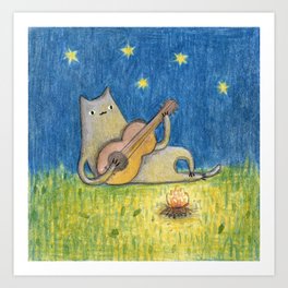 Campfire Cat Art Print