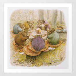 Toad Tea Party Cottage Core by Beatrix Potter Nature Cute Art Print | Forest, Naturalist, Nature, Cottagecore, Colored Pencil, Frogs, Art, Green, Drawing, Illustrator 